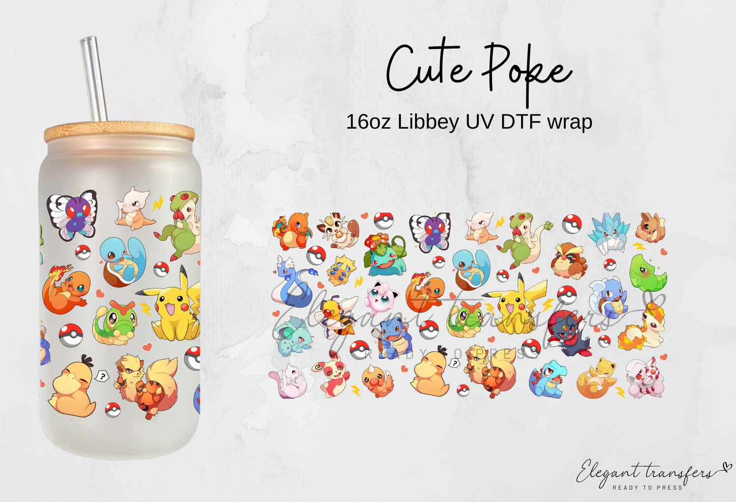 Cute Poke Cup Wrap [UV DTF - 16oz Libbey Glass Can] | Ready to Apply | Physical Product | Transfer