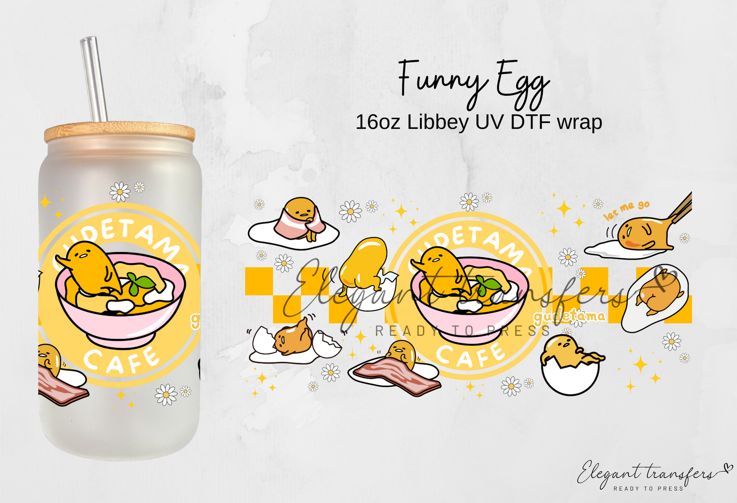 Funny Egg wrap [UV DTF - 16oz Libbey Glass Can] | Ready to Apply | Physical Product