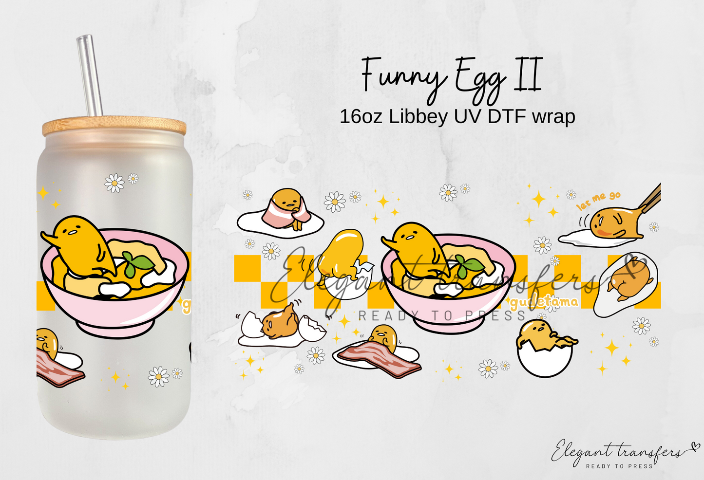 Funny Egg II wrap [UV DTF - 16oz Libbey Glass Can] | Ready to Apply | Physical Product