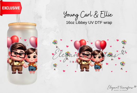 Young Carl & Ellie wrap [EXCLUSIVE UV DTF - 16oz Libbey Glass Can] | Ready to Apply | Physical Product