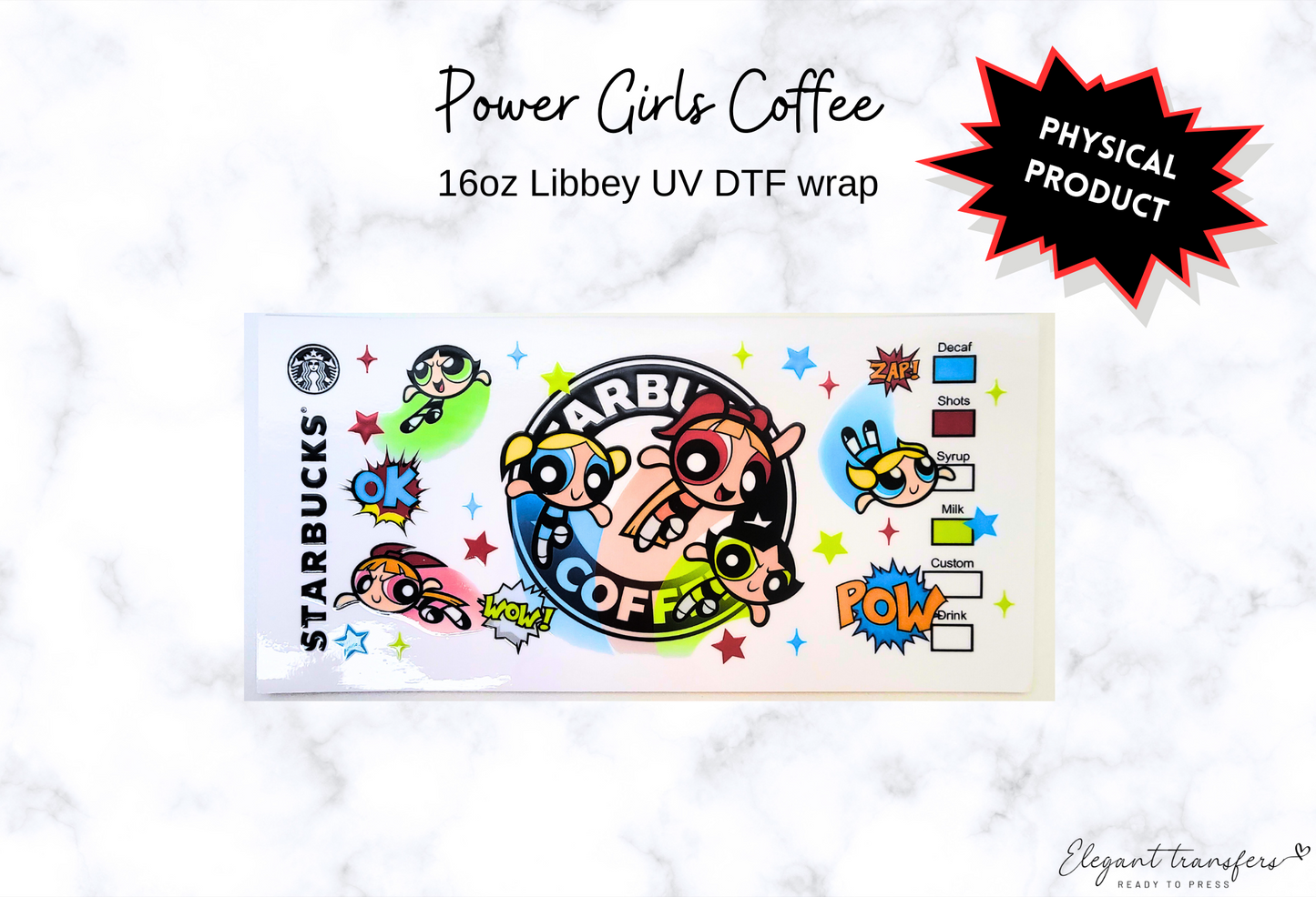 Power Girls Coffee Wrap [UV DTF - 16oz Libbey Glass Can] | Ready to Apply | Physical Product | Transfer