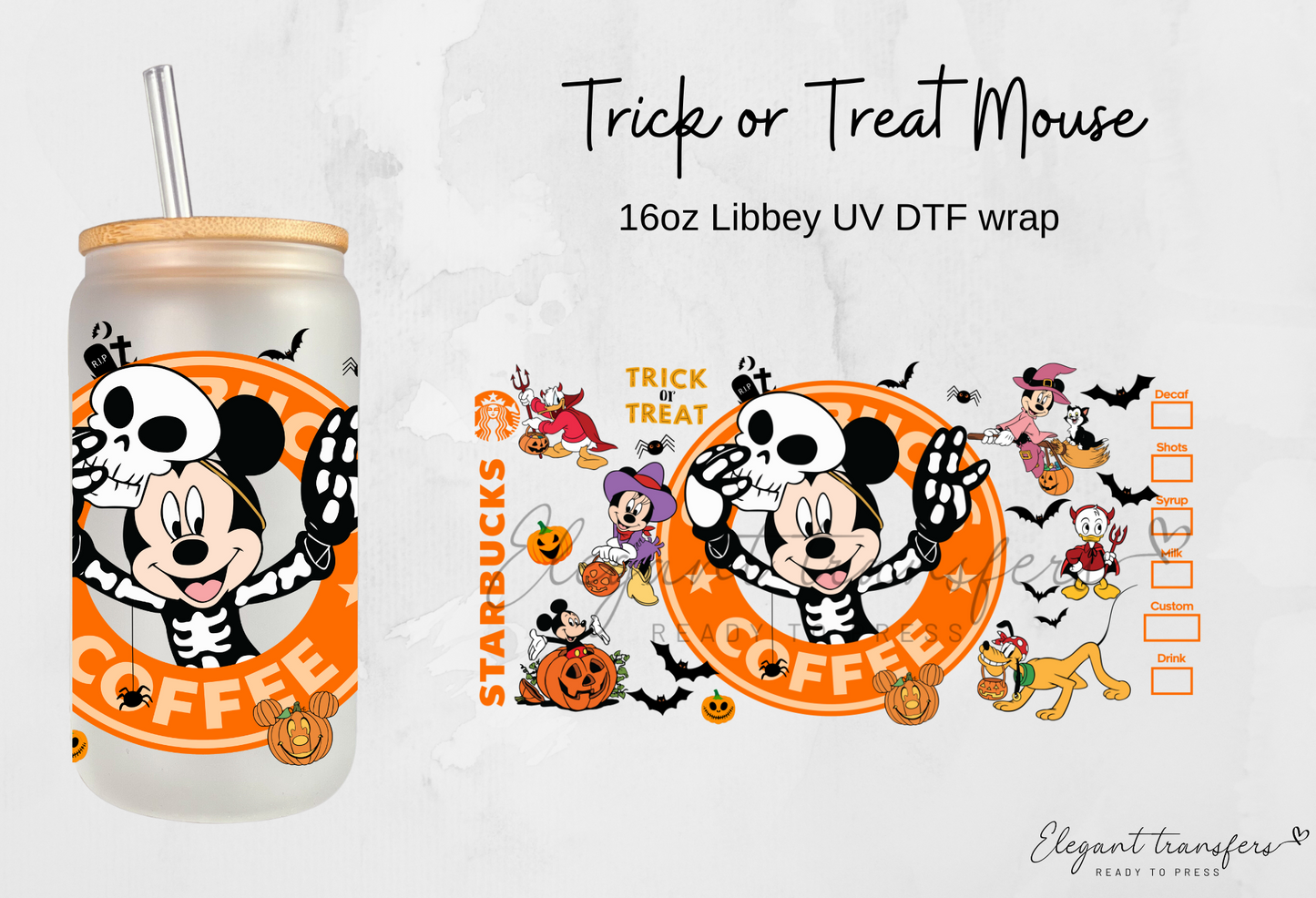 Trick or Treat Mouse Wrap [UV DTF - 16oz Glass Can] | Ready to Apply | Physical Item