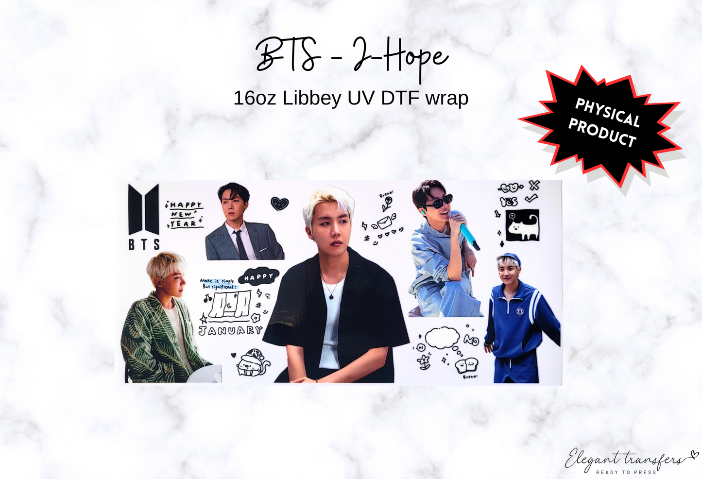 BTS - J-Hope Wrap [UV DTF - 16oz Libbey Glass Can] | Ready to Apply | Physical Product | Transfer