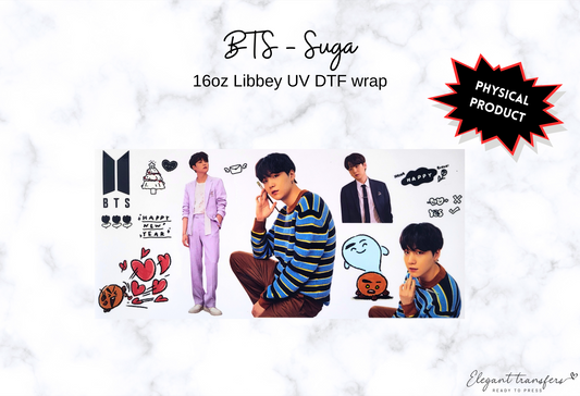 BTS - Suga Wrap [UV DTF - 16oz Libbey Glass Can] | Ready to Apply | Physical Product | Transfer