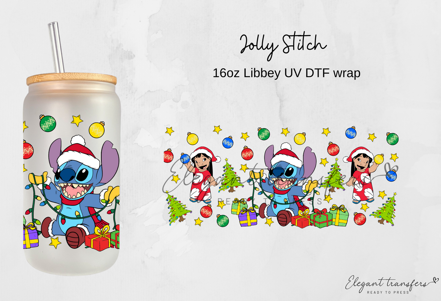 Jolly Stitch Wrap [UV DTF - 16oz Libbey Glass Can] | Ready to Apply | Physical Product | Transfer