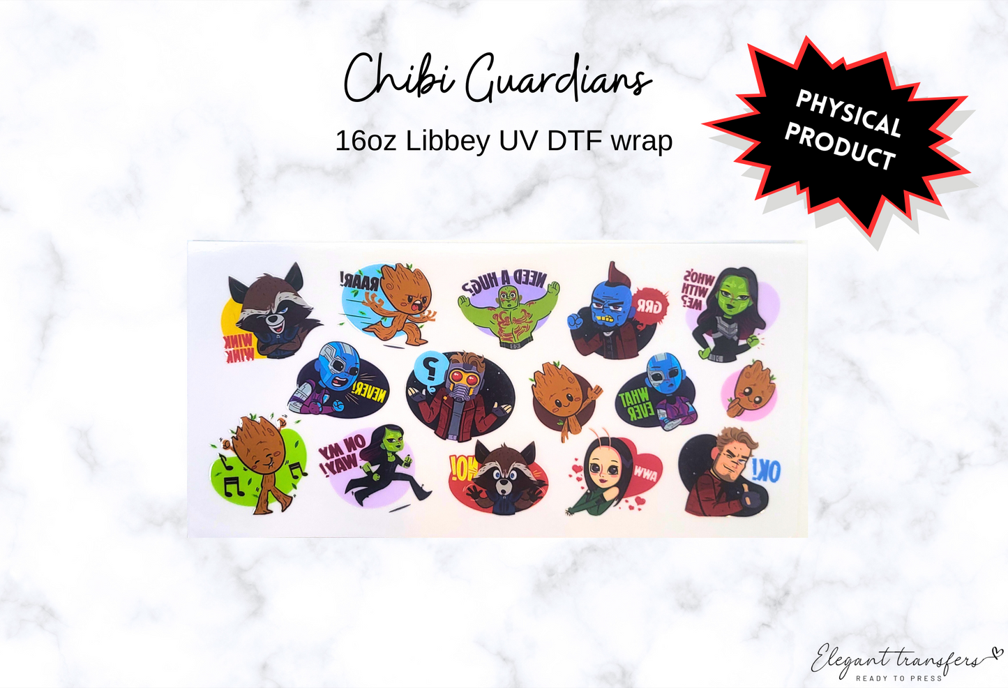Chibi Guardians Wrap [UV DTF - 16oz Libbey Glass Can] | Ready to Apply | Physical Product | Transfer