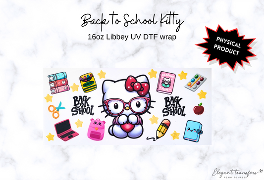 Back to School Kitty Wrap [UV DTF - 16oz Libbey Glass Can] | Ready to Apply | Physical Product | Transfer