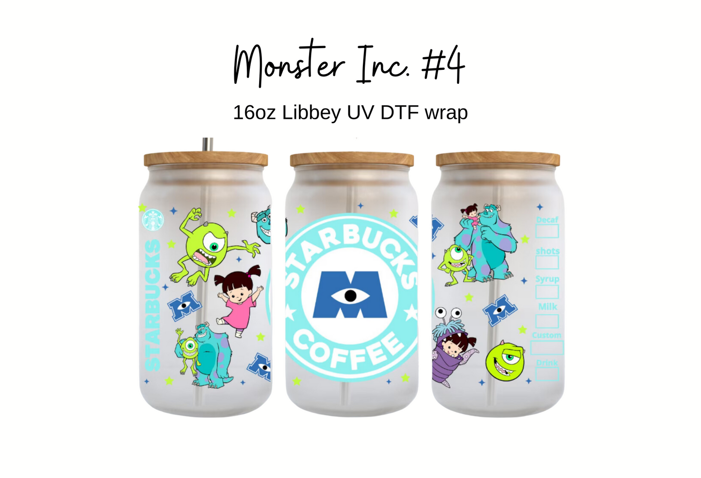 Monster Inc. #4 Cup Wrap [UV DTF - 16oz Libbey Glass Can] | Ready to Apply | Physical Product