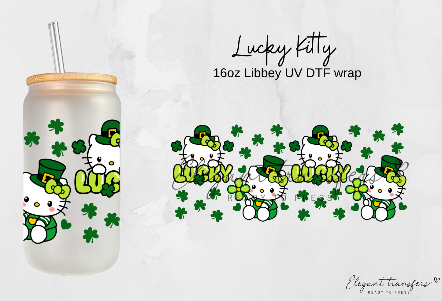 Lucky Kitty Wrap [UV DTF - 16oz Glass Can] | Ready to Apply | Physical Product | Transfer |