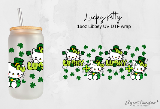 Lucky Kitty Wrap [UV DTF - 16oz Glass Can] | Ready to Apply | Physical Product | Transfer |