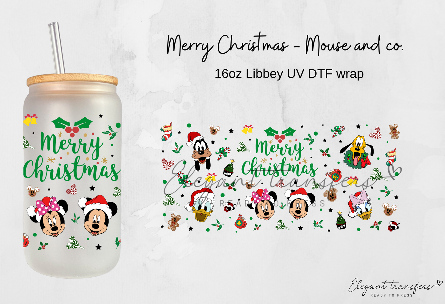 Merry Christmas - Mouse Wrap [UV DTF - 16oz Libbey Glass Can] | Ready to Apply | Physical Product