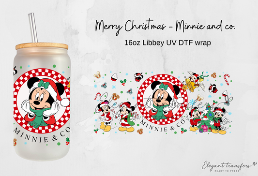 Christmas Minnie and co. Wrap [UV DTF - 16oz Libbey Glass Can] | Ready to Apply | Physical Product