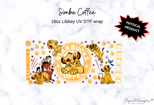 Simba Coffee Wrap [UV DTF - 16oz Libbey Glass Can] | Ready to Apply | Physical Product | Transfer