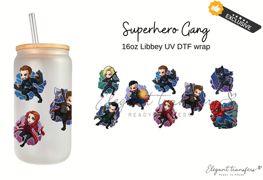 Superheroes Wrap [UV DTF EXCLUSIVE - 16oz Glass Can] | Ready to Apply | Physical Item