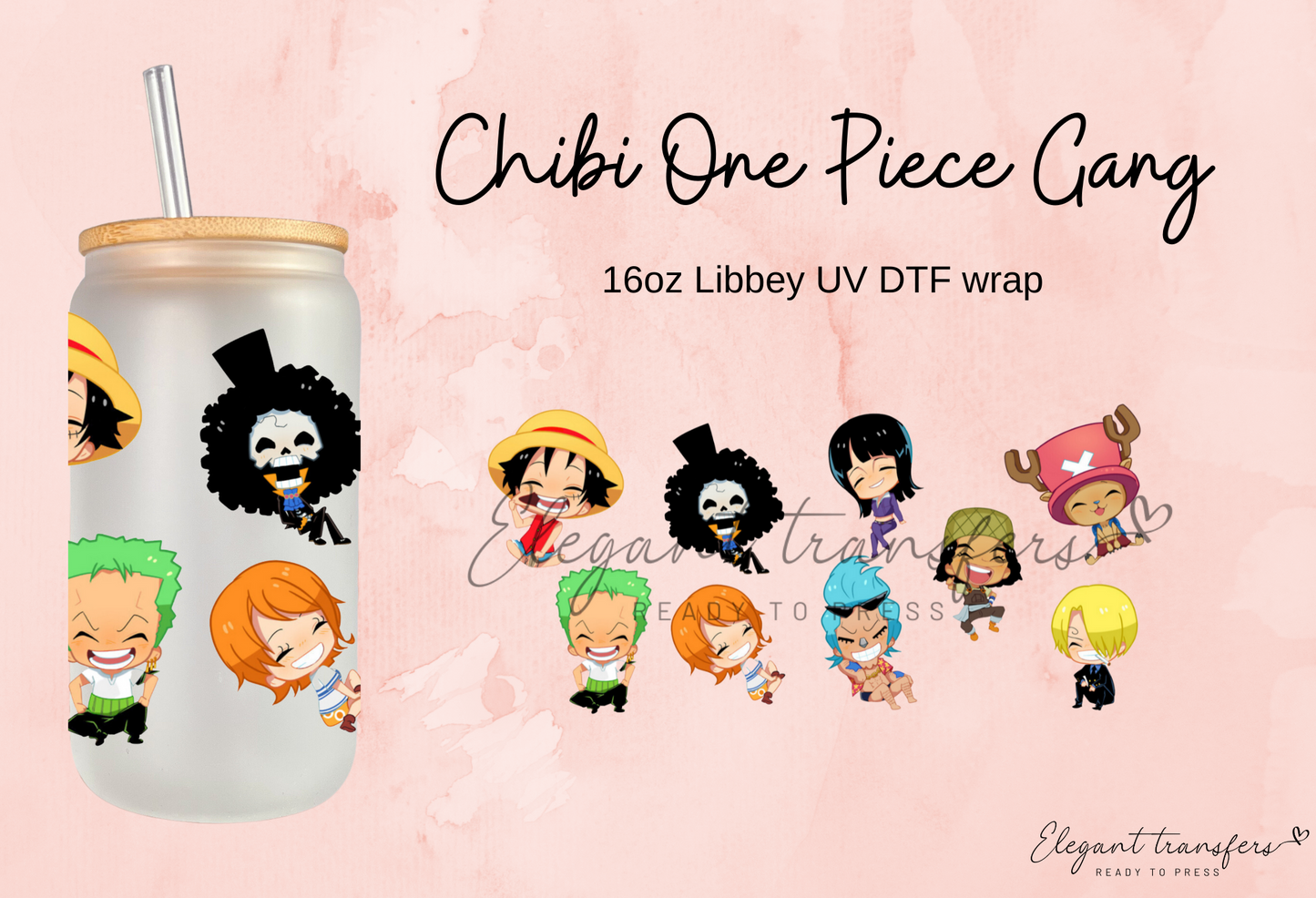 Chibi Anime Pirates [UV DTF - 16oz Libbey Glass Can] | Ready to Apply | Physical Product | Transfer