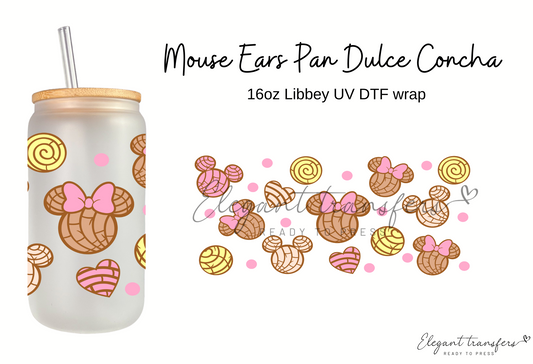 Mouse Ears Pan Dulce Concha Cup Wrap [UV DTF - 16oz Libbey Glass Can] | Ready to Apply | Physical Product