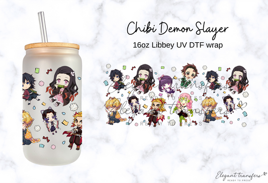 Chibi Demon Anime Cup Wrap [UV DTF - 16oz Libbey Glass Can] | Ready to Apply | Physical Product | Transfer