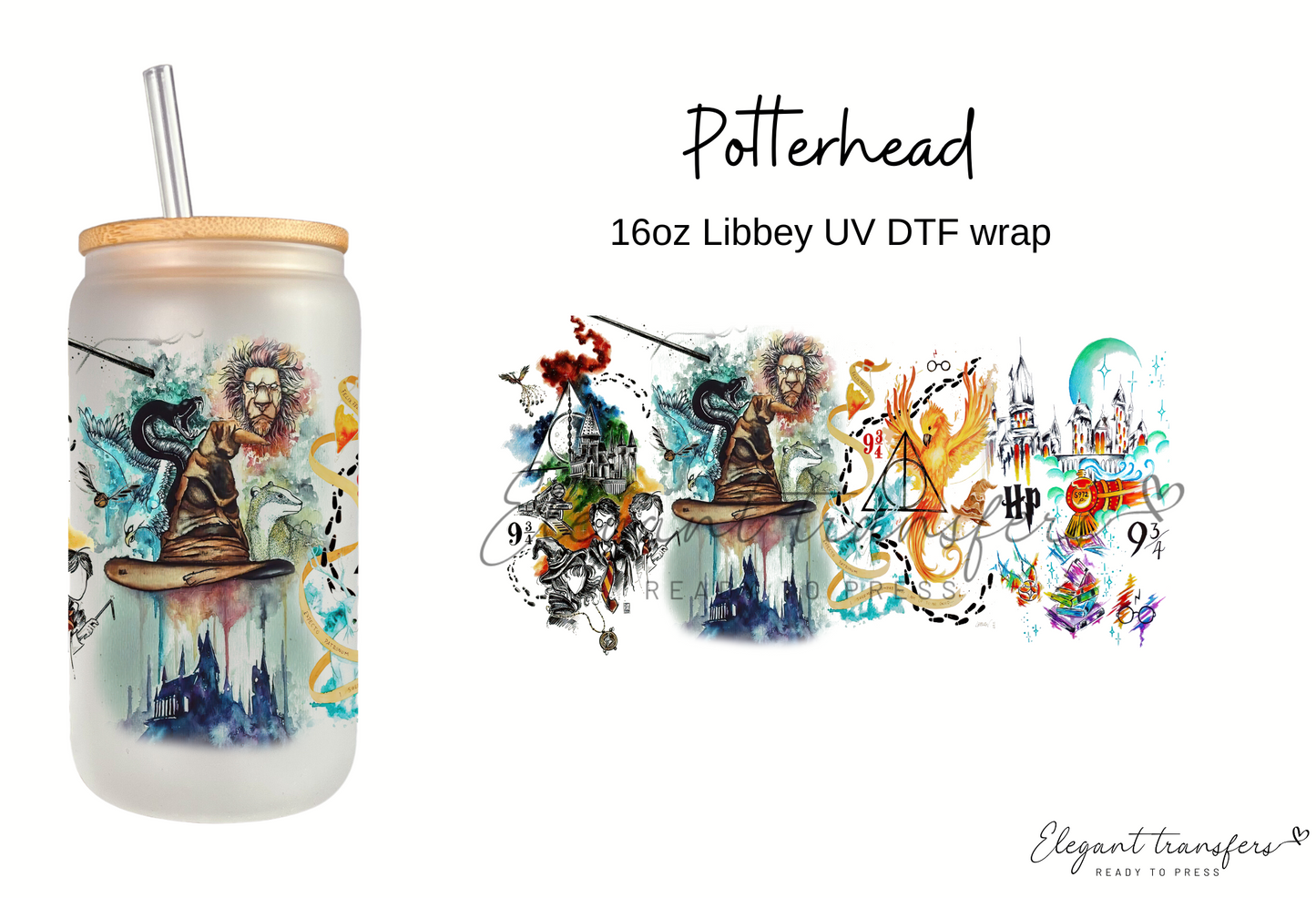 Potterhead Cup Wrap [UV DTF - 16oz Libbey Glass Can] | Ready to Apply | Physical Item