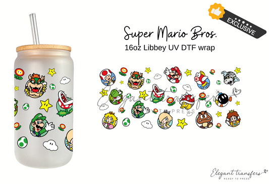 Super Mario Bros. Wrap [EXCLUSIVE UV DTF - 16oz Libbey Glass Can] | Ready to Apply | Physical Item