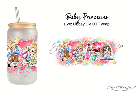 Baby Princesses Cup Wrap [UV DTF - 16oz Libbey Glass Can] | Ready to Apply | Physical Product | Transfer |