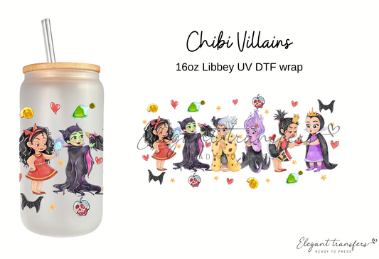 Chibi Villains Cup Wrap [UV DTF - 16oz Libbey Glass Can] | Ready to Apply | Physical Product | Transfer