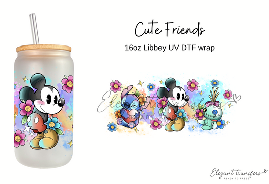 Cute Friends Cup Wrap [UV DTF - 16oz Libbey Glass Can] | Ready to Apply | Physical Product | Transfer