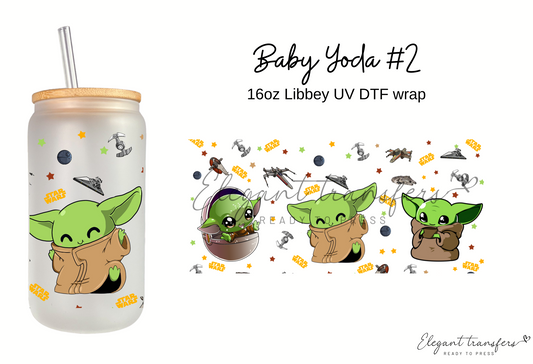 Baby Yoda #2 Cup Wrap [UV DTF - 16oz Libbey Glass Can] | Ready to Apply | Physical Product | Transfer