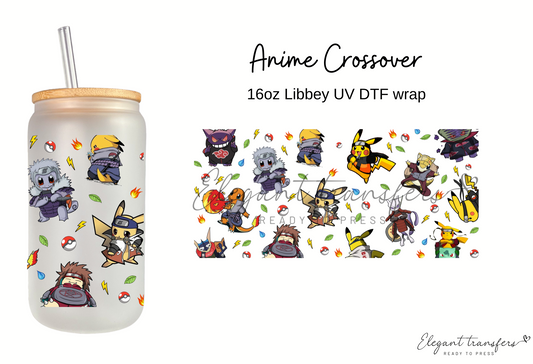 Anime Crossover Cup Wrap [UV DTF - 16oz Libbey Glass Can]| Ready to Apply | Physical Product | Transfer