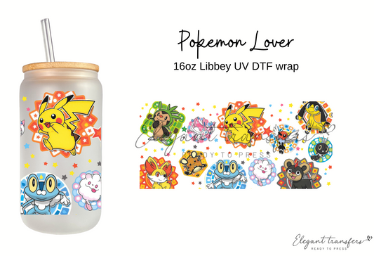 Pokemon Lover #2 Wrap [UV DTF - 16oz Libbey Glass Can] | Ready to Apply | Physical Item