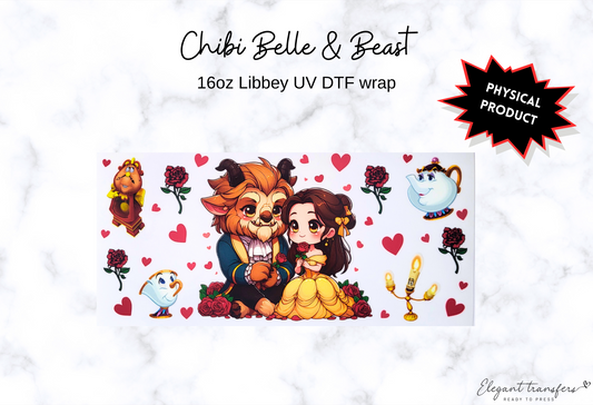 Chibi Belle & Beast Wrap [UV DTF - 16oz Libbey Glass Can] | Ready to Apply | Physical Product | Transfer