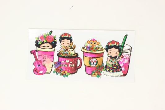Frida Kahlo Latte Cup Wrap [UV DTF - 16oz Libbey Glass Can] | Ready to Apply | Physical Product | Transfer