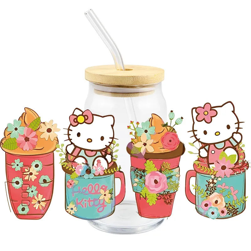 Kitty Latte Wrap [UV DTF - 16oz Libbey Glass Can] | Ready to Apply | Ready to Apply | Physical Product