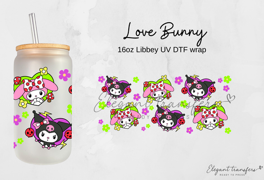 Love Bunny Cup Wrap [UV DTF - 16oz Libbey Glass Can] | Ready to Apply | Physical Product