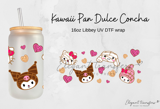 Kawaii Pan Dulce Concha Cup Wrap [UV DTF - 16oz Libbey Glass Can] | Ready to Apply | Physical Product