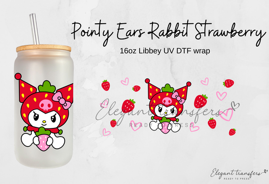 Rabbit Strawberry Wrap [UV DTF - 16oz Libbey Glass Can] | Ready to Apply | Physical Item