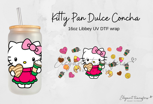 Kitty Pan Dulce Concha Wrap [UV DTF - 16oz Libbey Glass Can] | Ready to Apply | Physical Item