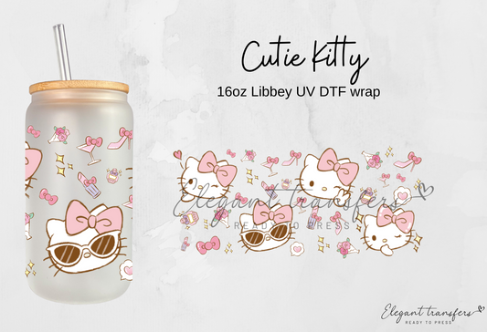 Cutie Kitty Cup Wrap [UV DTF - 16oz Libbey Glass Can] | Ready to Apply | Physical Product | Transfer