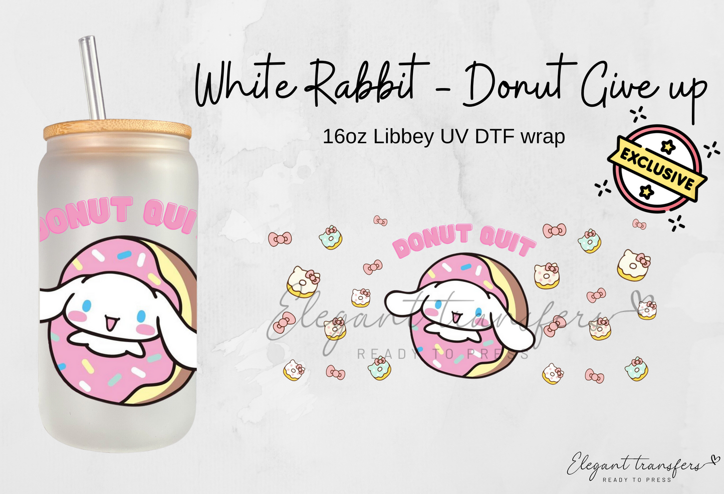 Rabbit - Donut Quit Wrap [EXCLUSIVE UV DTF - 16oz Glass Can] | Ready to Apply | Physical Item