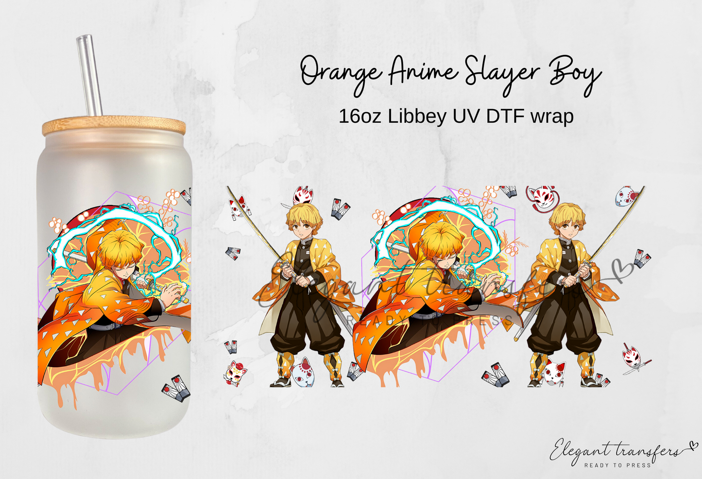Orange Anime Slayer Boy Wrap [UV DTF - 16oz Libbey Glass Can] | Ready to Apply | Physical Item