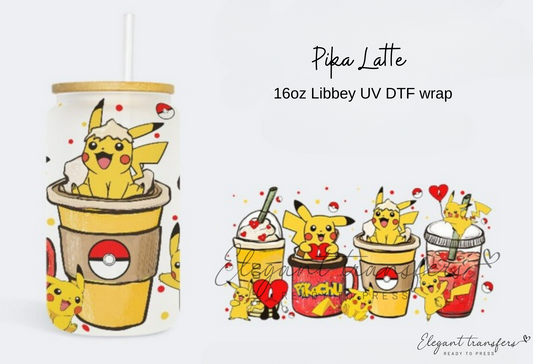 Pika Latte Wrap [UV DTF - 16oz Libbey Glass Can] | Ready to Apply | Physical Item