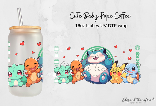Cute Baby Poke Coffee Wrap [EXCLUSIVE UV DTF - 16oz Libbey Glass Can] | Ready to Apply | Physical Product