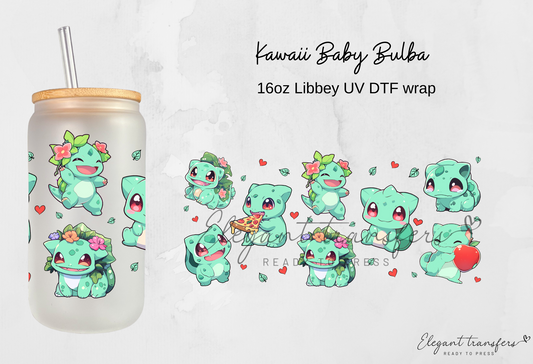 Kawaii Baby Bulba Wrap [EXCLUSIVE UV DTF - 16oz Libbey Glass Can] | Ready to Apply | Physical Product