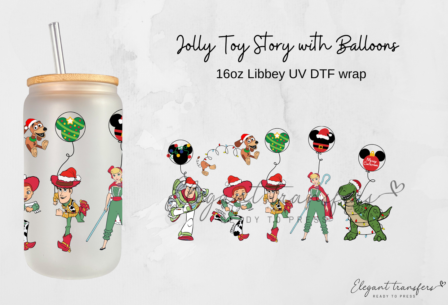 Jolly Toys with Balloons Wrap [UV DTF - 16oz Libbey Glass Can] | Ready to Apply | Physical Item