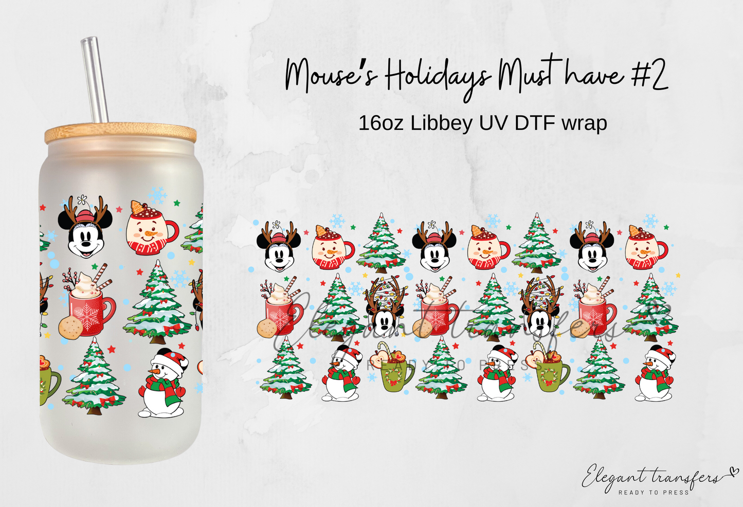 Mouse’s Holidays Must have #2 Wrap [UV DTF - 16oz Libbey Glass Can] | Ready to Apply | Physical Item