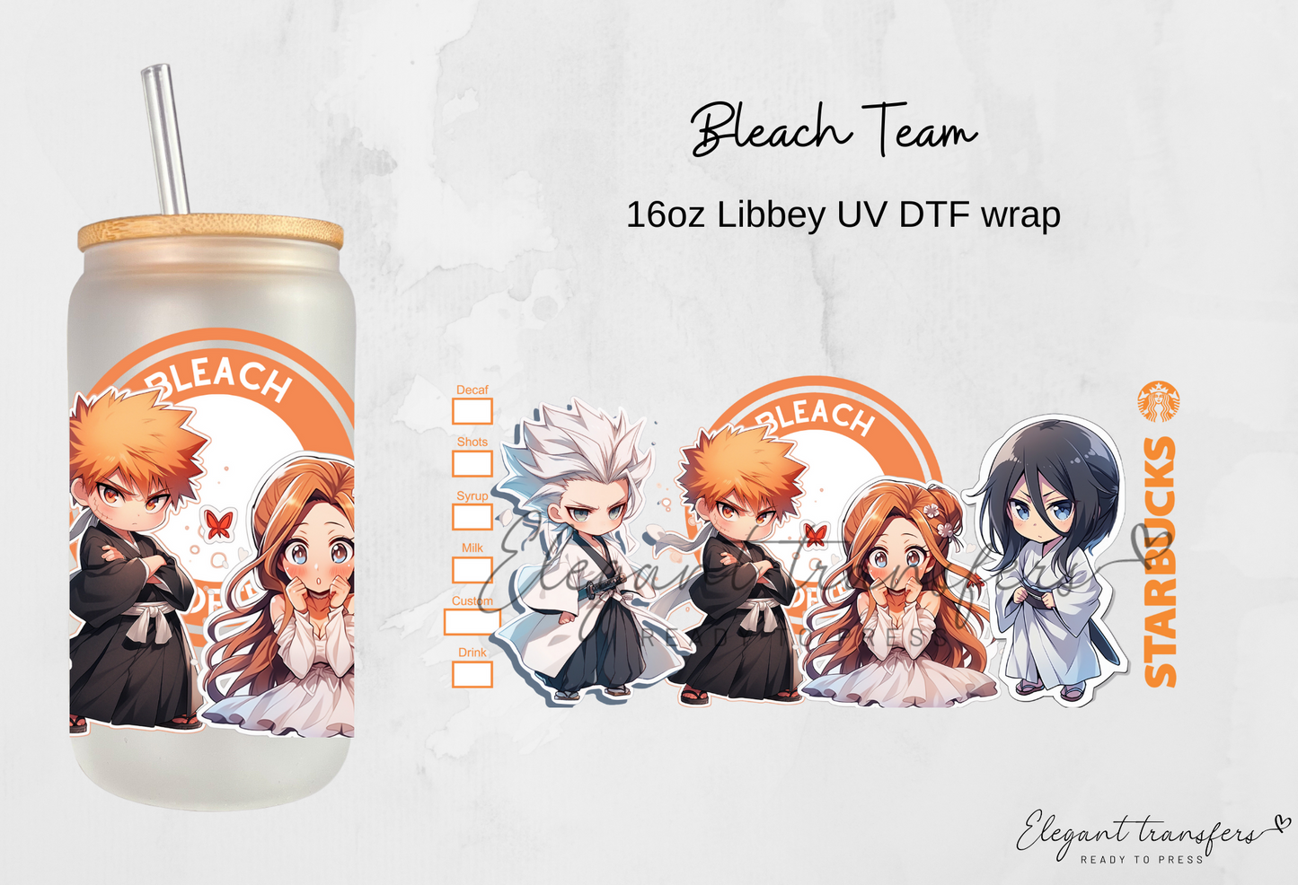 Bleach Team Wrap [UV DTF - 16oz Libbey Glass Can] | Ready to Apply | Physical Product
