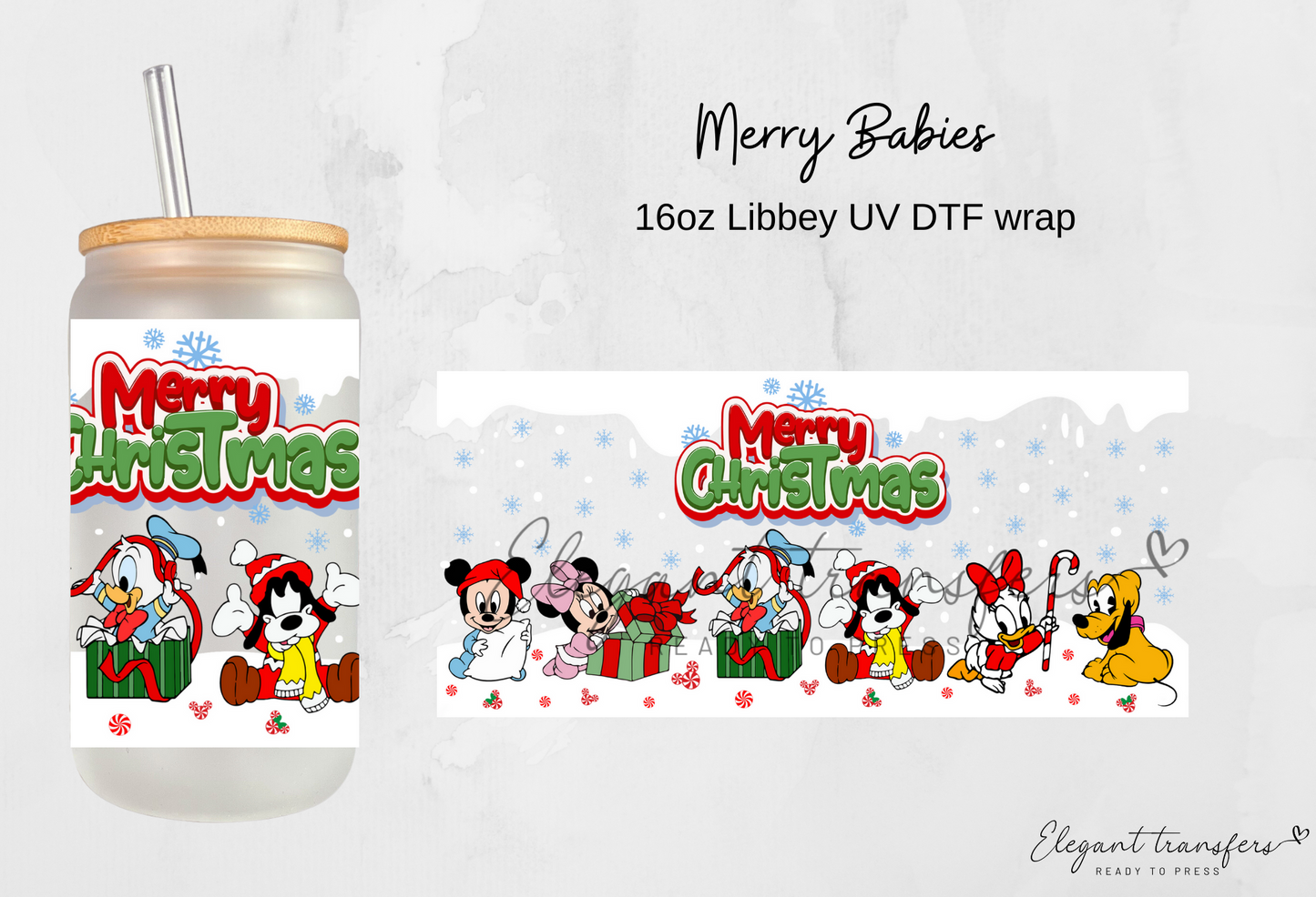 Merry Babies Wrap [UV DTF - 16oz Libbey Glass Can] | Ready to Apply | Physical Product