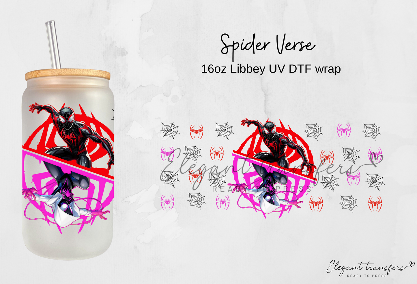 Spider Verse wrap [UV DTF - 16oz Libbey Glass Can] | Ready to Apply | Physical Product