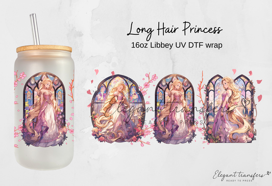 Long Hair Princess Wrap [UV DTF - 16oz Glass Can] | Ready to Apply | Physical Product |