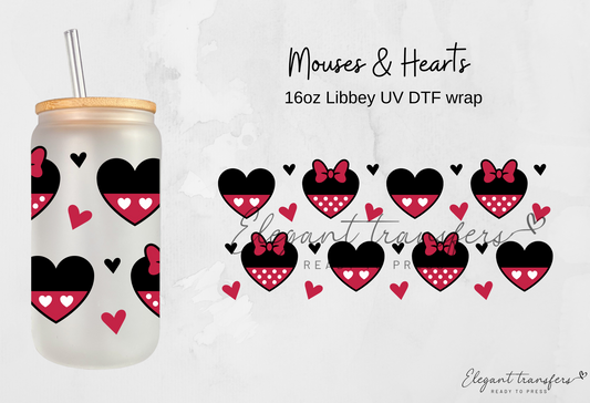 Mouses and Hearts Wrap [UV DTF - 16oz Glass Can] | Ready to Apply | Physical Product |