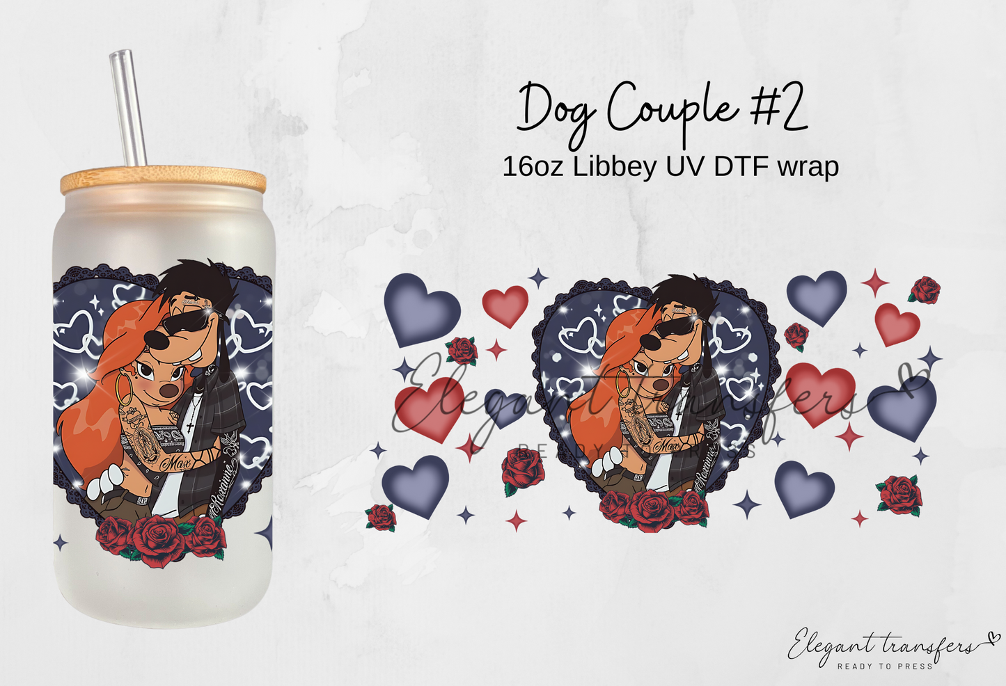 Dog Couple #2 Wrap [UV DTF - 16oz Glass Can] | Ready to Apply | Physical Product | Transfer |